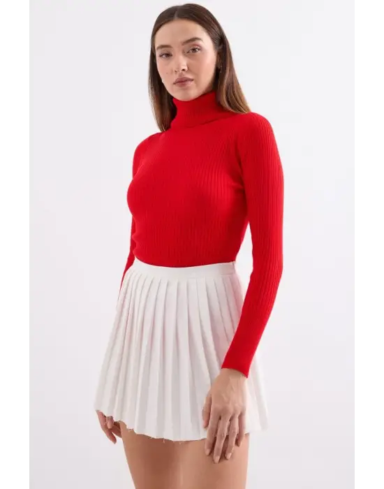 10311 Balıkçı Yaka Triko Kazak - Kırmızı