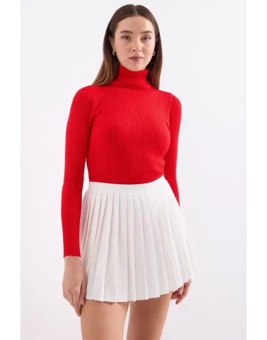 10311 Balıkçı Yaka Triko Kazak - Kırmızı