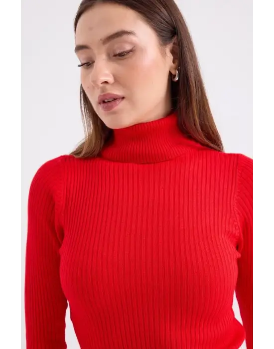 10311 Balıkçı Yaka Triko Kazak - Kırmızı