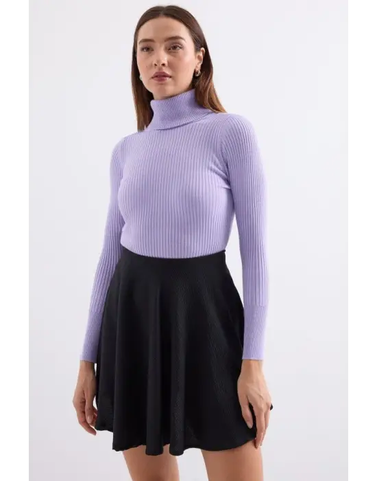 10311 Balıkçı Yaka Triko Kazak - Lila