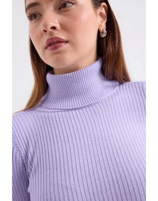 10311 Balıkçı Yaka Triko Kazak - Lila