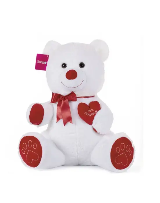 1045B Selay, Tıkıl Ayı 65 cm Beyaz