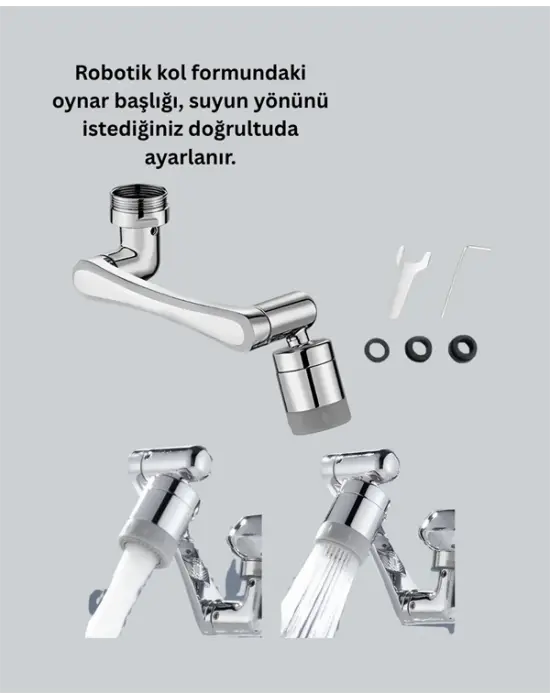 1080° Dönebilen Musluk Başlığı 2 Su Modlu Ayarlanabilir Esnek Tasarım