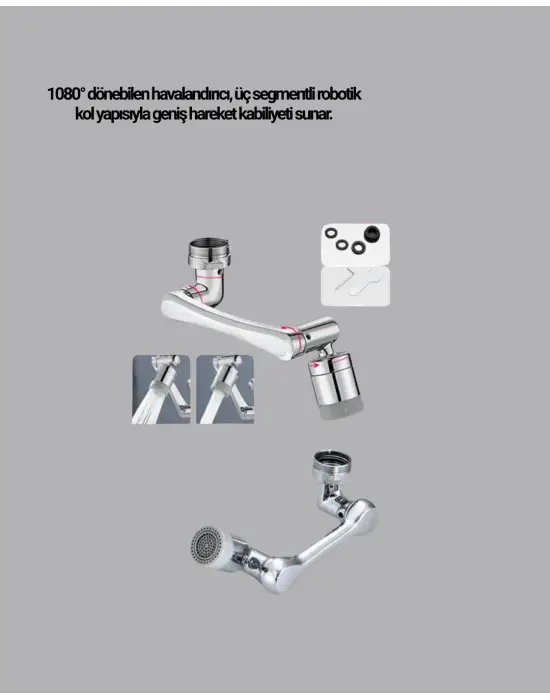 1080° Dönebilen Musluk Başlığı Robotik Kol Havalandırıcı Çok Yönlü Su Yönlendirme