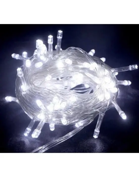 10m 100 Led Boncuk Lamba Beyaz Işık Şeffaf Kablo