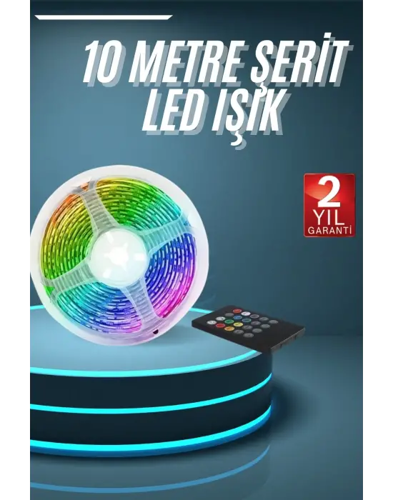 10m Şerit Led İç Mekan Renkli Rgb Şerit Led Kumandalı