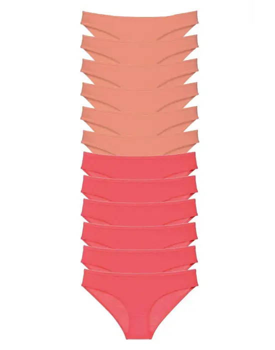 Çarpıcı Likralı Kadın Slip Külot Seti Pudra Fuşya