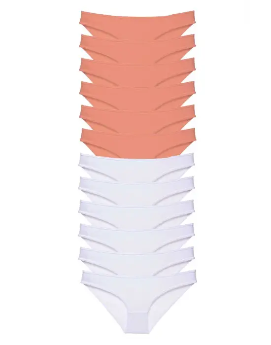 Omarı 12 Adet Likralı Kadın Slip Külot Pudra Beyaz Seti