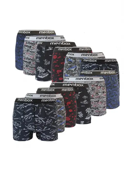12 Adet Likralı Erkek Boxer Karışık Desenli Pamuklu