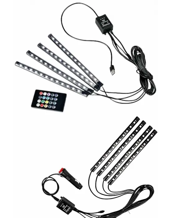 12li Şerit Led Işık Rgb Sese Ve Müziğe Duyarlı Araç İçi Ayak Altı