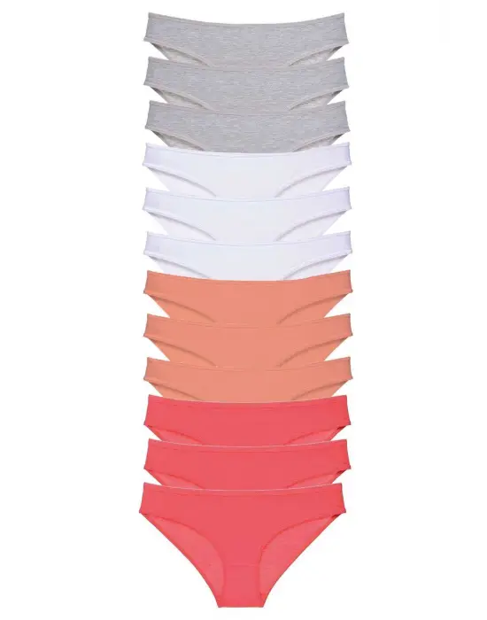 Omarı Süper Eko Likralı Kadın Slip Külot Seti Gri Beyaz Pudra Fuşya