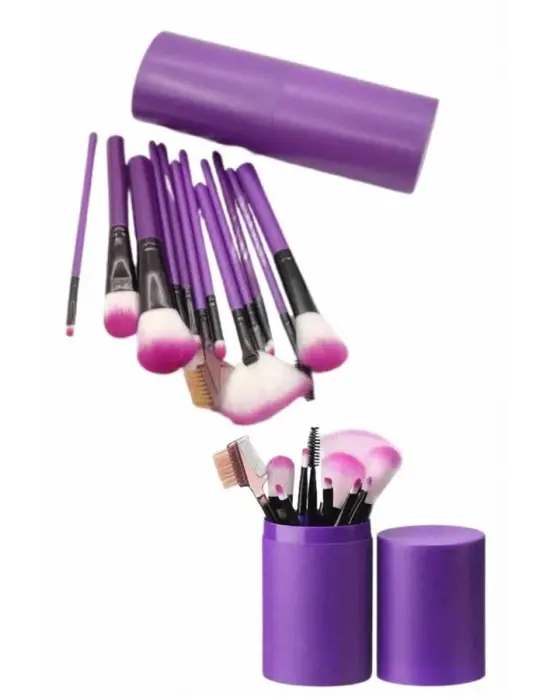 12 Parça Makyaj Fırça Seti Profesyonel Fondöten Allık Far Kontür Fırçası