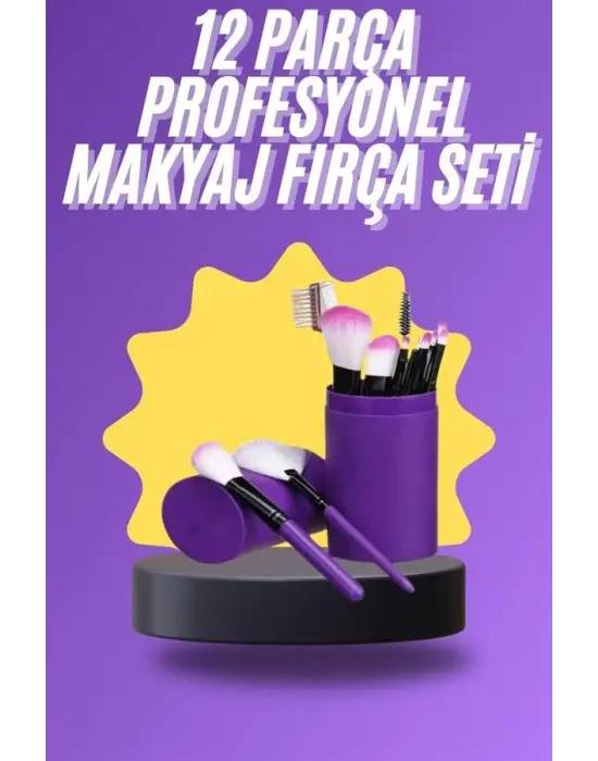 12 Parça Makyaj Fırça Seti Profesyonel Fondöten Allık Far Kontür Fırçası