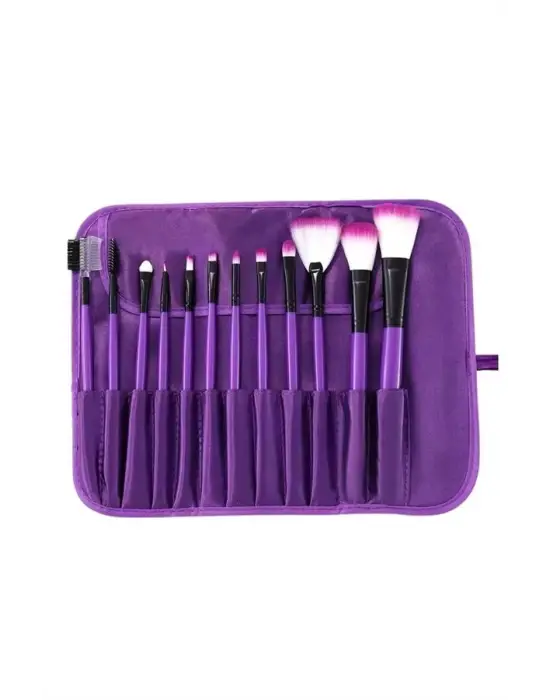 12 Parça Makyaj Fırça Seti Profesyonel Fondöten Allık Far Kontür Fırçası