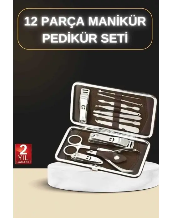 12 Parça Manikür Pedikür Seti Özel Deri Çanta El Ayak Bakımı Akne Ve Sivilce Temizleme