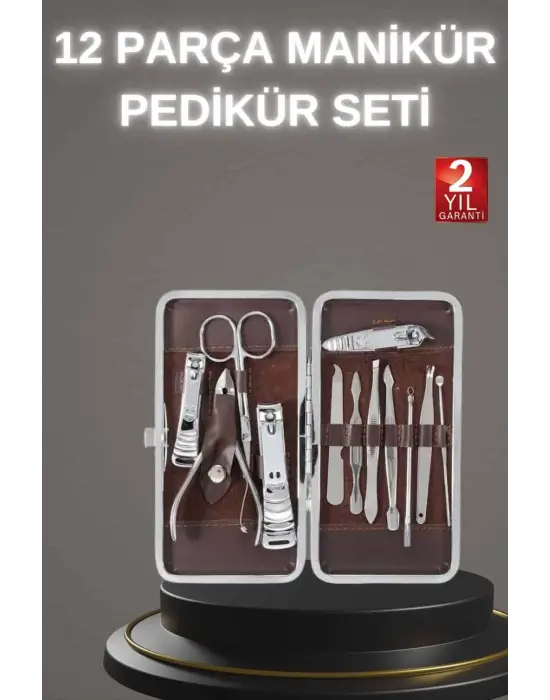 12 Parça Paslanmaz Çelik Kompakt Ve Taşınabilir Manikür Makası Tırnak Makası