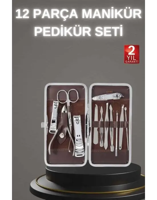 12 Parça Paslanmaz Çelik Kompakt Ve Taşınabilir Manikür Makası Tırnak Makası