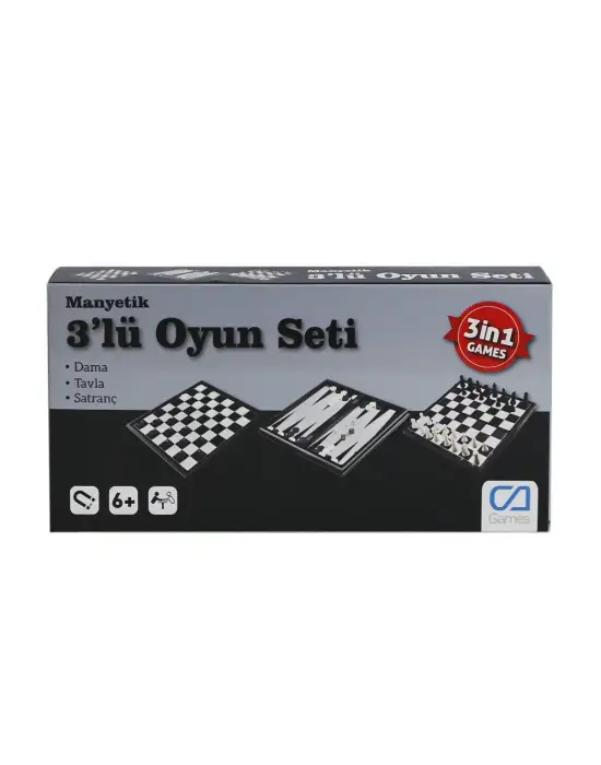 120 CAOYN-10002 Manyetik 3lü Oyun Seti (Tavla,Dama,Satranç) -CaGames