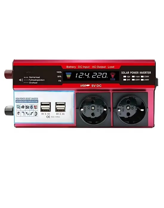 12v 2000w Modifiye Sinus İnverter Araç Ve Güneş Enerjisi Uyumlu, Çift Usb, Çift Priz Ve Çakmaklık