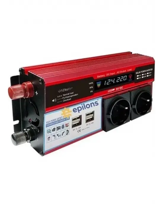 12v 2000w Modifiye Sinüs İnverter Araç Ve Güneş Enerjisi Uyumlu, Çift Usb, Çift Priz Ve Çakmaklık Epilons