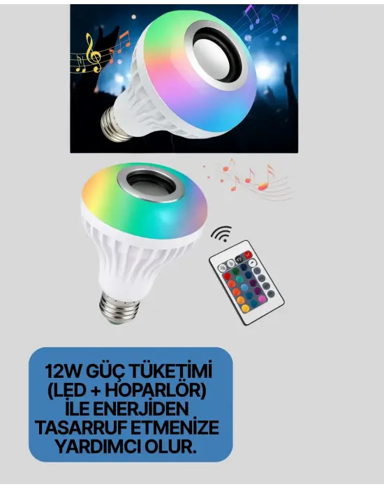 12w Led Ampul – Renkli Işık Ve Dahili Hoparlör Özellikli