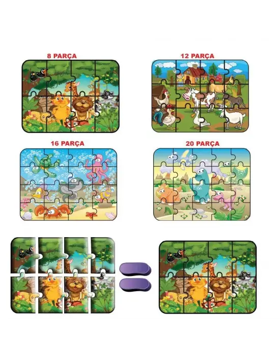 1481 DıyToy Süper Renkli 4lü Puzzle - Hayvanlar / 8+12+16+24 Parça Puzzle
