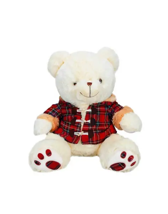 1510 Ekose Elbiseli Peluş Ayı 45 cm -Sunman