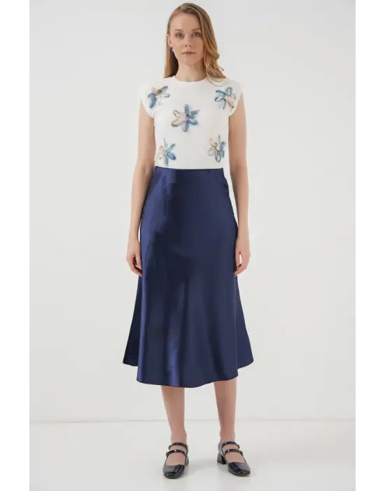 15806 Saten Etek - Lacivert