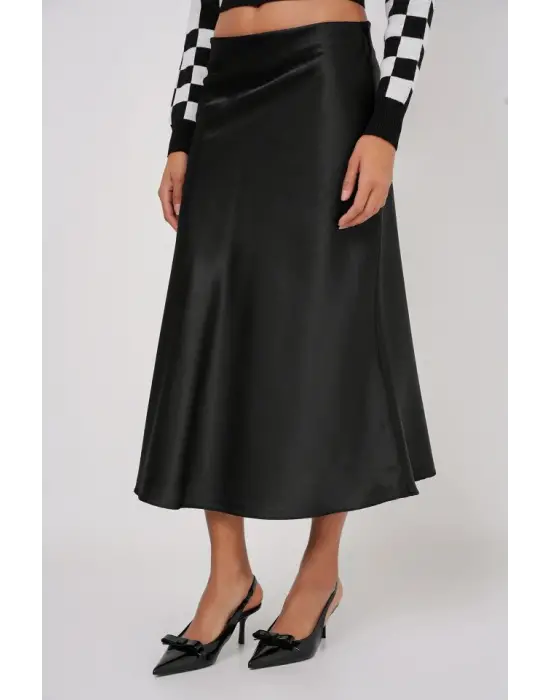 15806 Saten Etek - Siyah