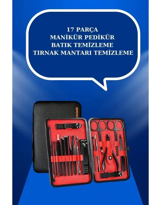 17 Parça El Ayak Bakım Seti Tırnak Temizleme Manikür Pedikür Cımbız Törpü Tırnak Makası