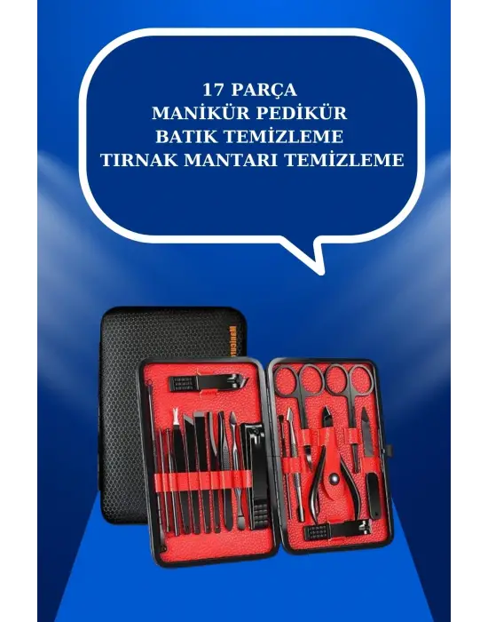 17 Parça El Ayak Bakım Seti Tırnak Temizleme Manikür Pedikür Cımbız Törpü Tırnak Makası