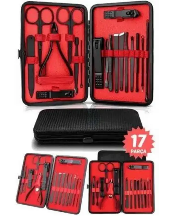 17 Parça El Ayak Bakım Seti Tırnak Temizleme Manikür Pedikür Cımbız Törpü Tırnak Makası