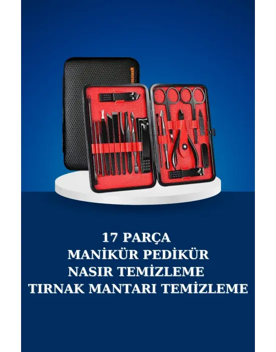 17 Parça Manikür Seti Taşınabilir Özel Çantalı El Ve Ayak Bakımı Tırnak Batığı Temizleme