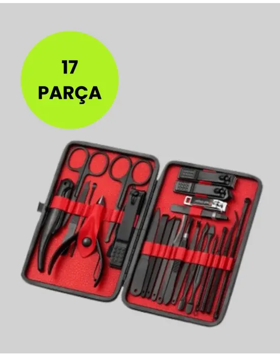 17 Parçalık Deri Kaplamalı Manikür Seti