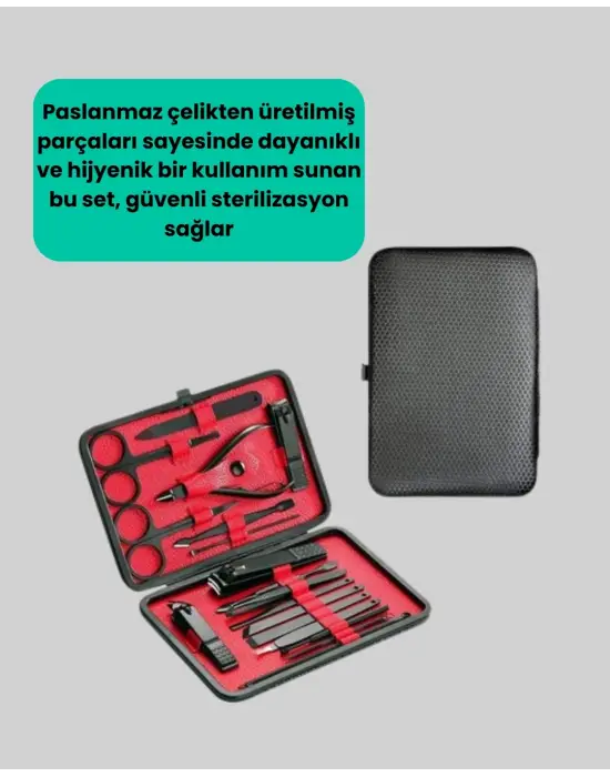 17 Parçalık Deri Kaplamalı Manikür Seti