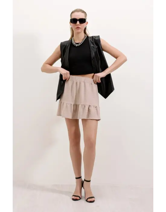 1884 Örme Mini Etek - Bej