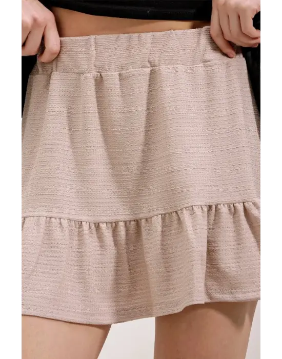 1884 Örme Mini Etek - Bej