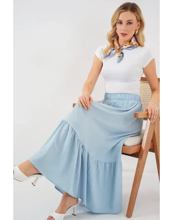 1886 Uzun Örme Etek - Açık Mavi