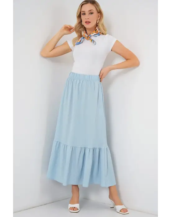 1886 Uzun Örme Etek - Açık Mavi