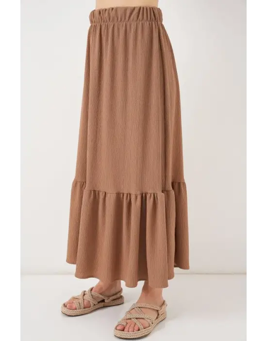 1886 Uzun Örme Etek - Camel