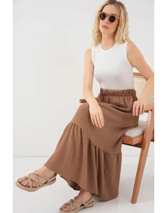 1886 Uzun Örme Etek - Camel