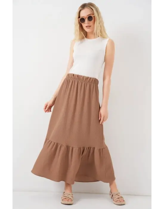 1886 Uzun Örme Etek - Camel