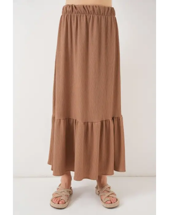 1886 Uzun Örme Etek - Camel