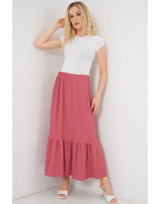 1886 Uzun Örme Etek - Gül Kurusu