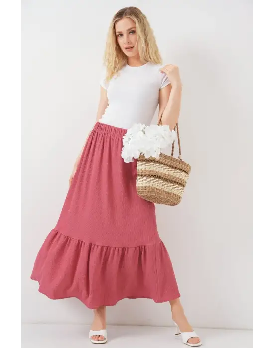 1886 Uzun Örme Etek - Gül Kurusu