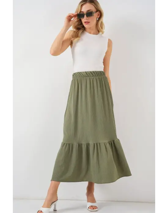 1886 Uzun Örme Etek - Haki