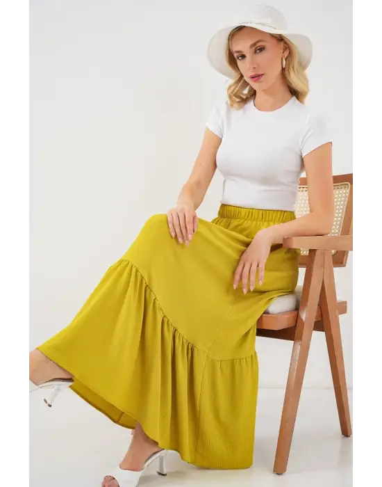 1886 Uzun Örme Etek - Hardal