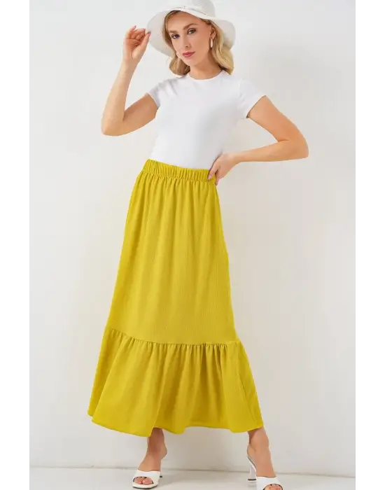 1886 Uzun Örme Etek - Hardal