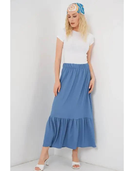 1886 Uzun Örme Etek - İndigo