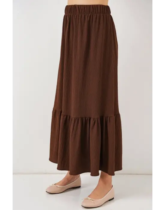 1886 Uzun Örme Etek - Kahverengi